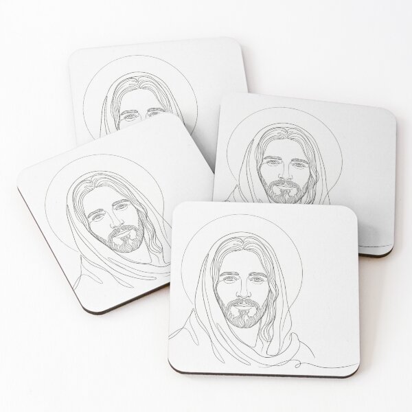 Item preview, Minimalist drawing of Jesus Christ's face, one line on a white background. designed and sold by MantoSagrado.