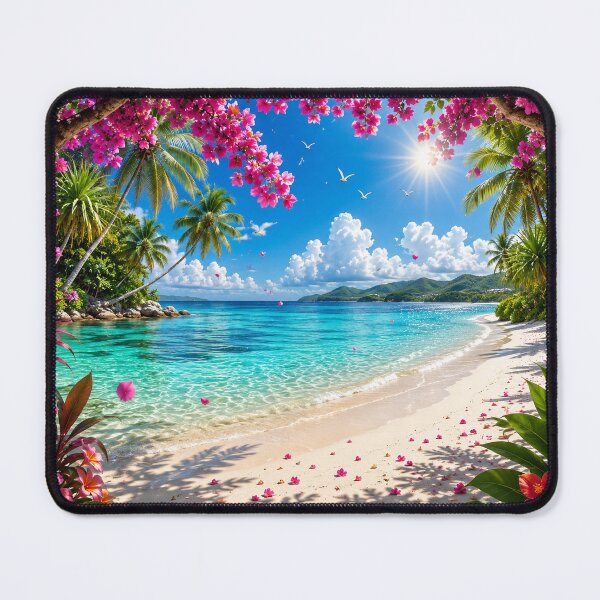 Item preview, Tropical Paradise Beneath Blossoming Trees Mouse pad  designed and sold by Designertanya.