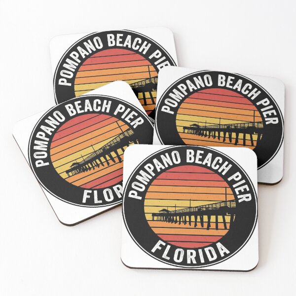Item preview, Pompano Beach Pier Florida Retro Striped Sunset Fishing Pier Badge designed and sold by CityMerch4.
