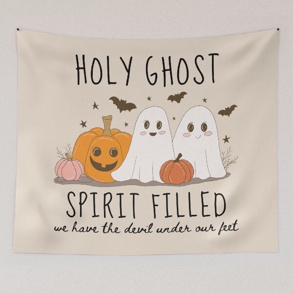 Item preview, Cute Vintage Halloween Ghost and Pumpkins, Holy Spirit Filled Christian, Spooky Season Autumn  designed and sold by Forevermore.