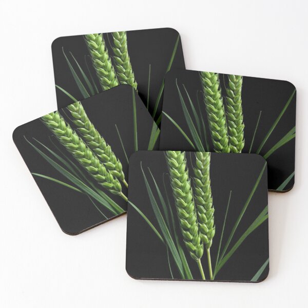 Item preview, Green Wheat Ears Minimalist Botanical Art Black Background designed and sold by LYAN-STORE.