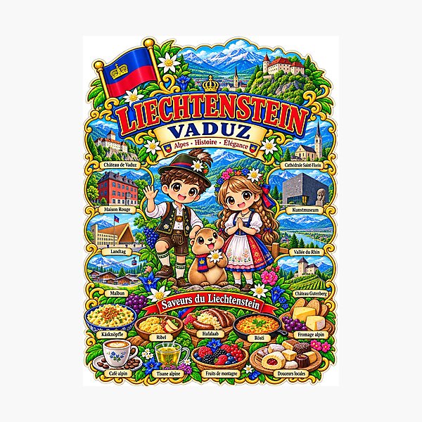 Artikelvorschau, Liechtenstein Vaduz – Kawaii Reisen, Alpen und Kultur Liechtensteins entworfen und verkauft von Cifi64.