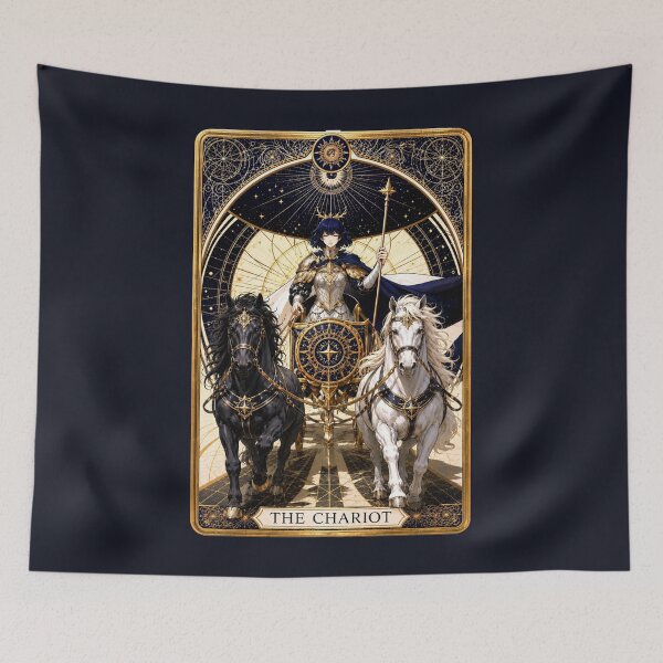 Item preview, The Chariot Tarot Card Black and White Horses designed and sold by MythicMood.