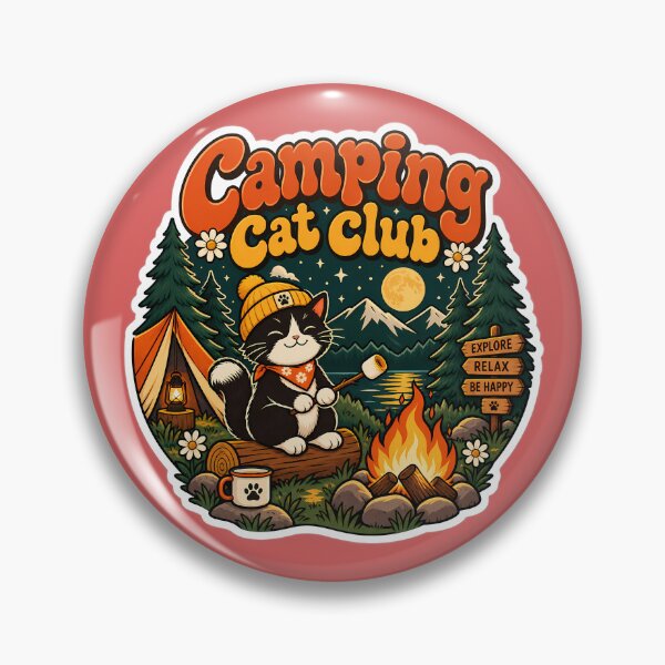 Item preview, Retro Camping Cat Club 70s Aesthetic designed and sold by Stickers Hub HUB.