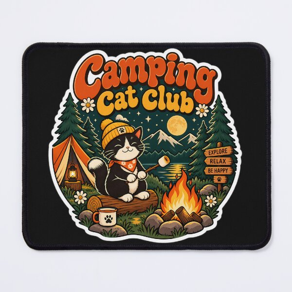 Item preview, Retro Camping Cat Club 70s Aesthetic designed and sold by Stickers Hub HUB.