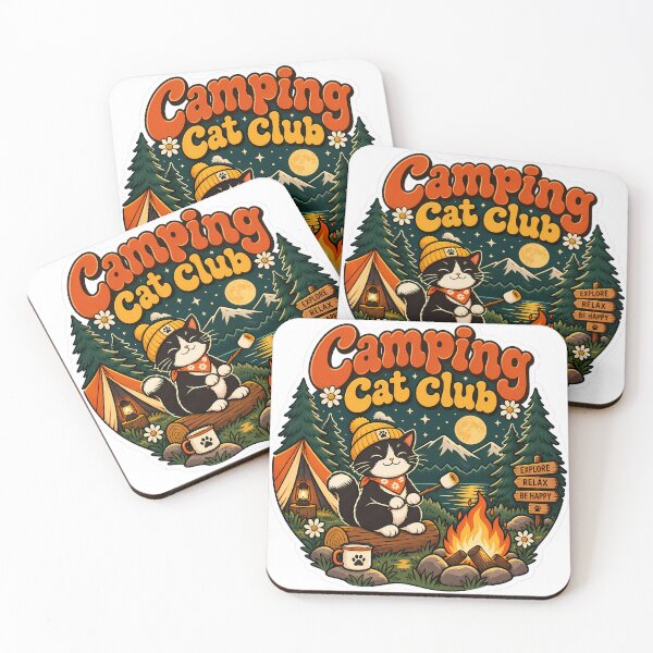Item preview, Retro Camping Cat Club 70s Aesthetic designed and sold by Stickers Hub HUB.