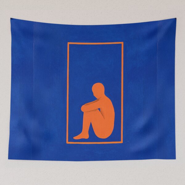 Item preview, The Geometry of Grief (No 6. The Interior) Minimalist Blue Orange Art Print designed and sold by Moodzu.