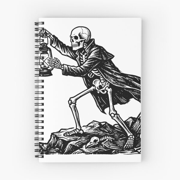 Item preview, Skeleton Wearing Long Trench Coat Holding Lantern High on Rocky Ground designed and sold by MisteryDesigner.