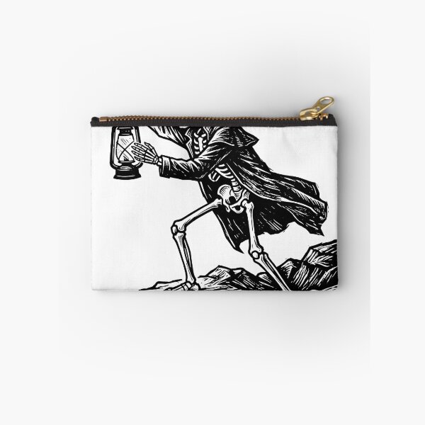 Item preview, Skeleton Wearing Long Trench Coat Holding Lantern High on Rocky Ground designed and sold by MisteryDesigner.