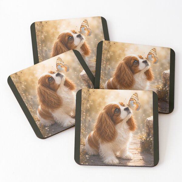 Item preview, Cavalier King Charles Spaniel with Butterfly – Whimsical Woodland Dog Art designed and sold by ManJiangHong.