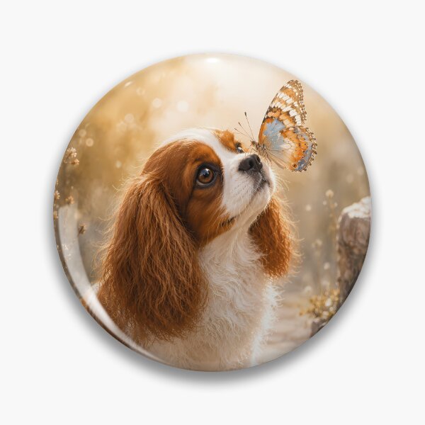Item preview, Cavalier King Charles Spaniel with Butterfly – Whimsical Woodland Dog Art designed and sold by ManJiangHong.