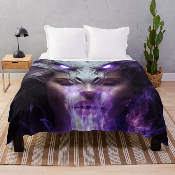 Item preview, Dragon Woman Purple Magic Wall Art – Mystical Fantasy Sorceress with Glowing Dragon and Arcane Energy designed and sold by DrakariArt.