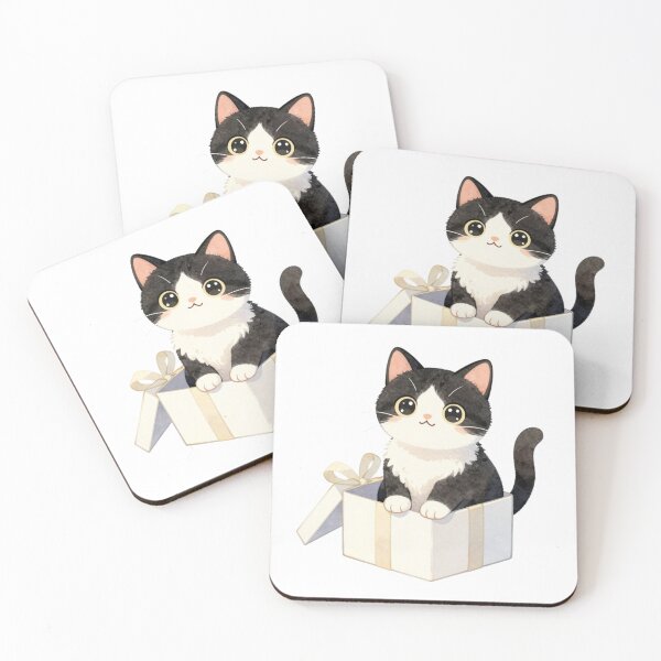 Item preview, Cute Kawaii Tuxedo Cat in a Gift Box designed and sold by tobbyasz.