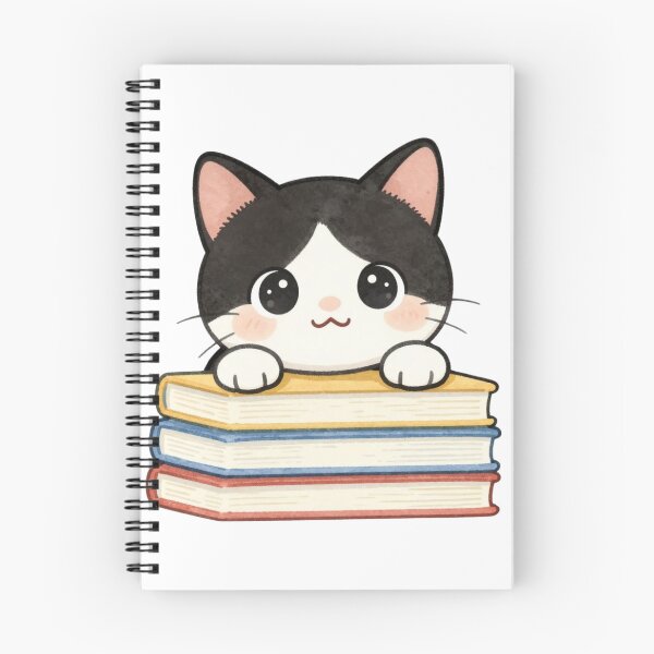 Item preview, Cute Kawaii Tuxedo Cat on a Stack of Books designed and sold by tobbyasz.
