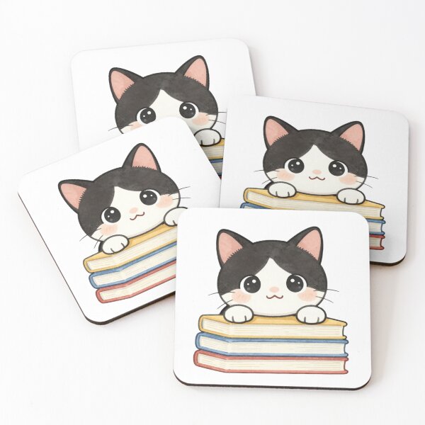Item preview, Cute Kawaii Tuxedo Cat on a Stack of Books designed and sold by tobbyasz.