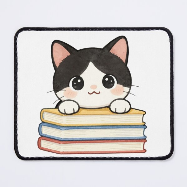 Item preview, Cute Kawaii Tuxedo Cat on a Stack of Books designed and sold by tobbyasz.