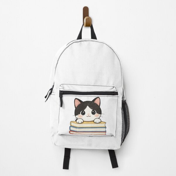 Item preview, Cute Kawaii Tuxedo Cat on a Stack of Books designed and sold by tobbyasz.