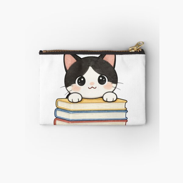 Item preview, Cute Kawaii Tuxedo Cat on a Stack of Books designed and sold by tobbyasz.