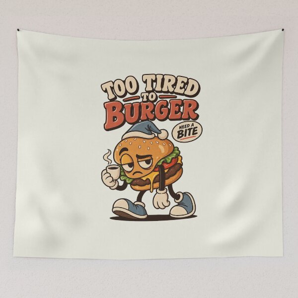 Artikelvorschau, Schläfriges Burger-Maskottchen hält Kaffeetasse entworfen und verkauft von HoopeStylee.