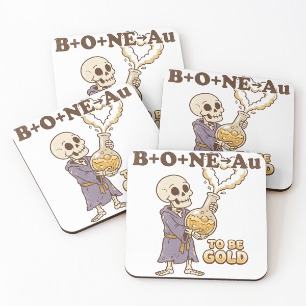 Item preview, Skeleton in Robe Holding Chemistry Flask B+O+NE to Au Gold Graphic designed and sold by MisteryDesigner.