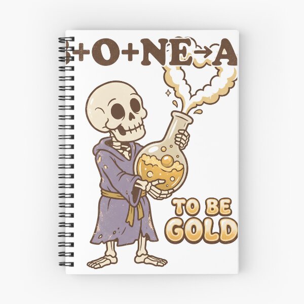 Item preview, Skeleton in Robe Holding Chemistry Flask B+O+NE to Au Gold Graphic designed and sold by MisteryDesigner.