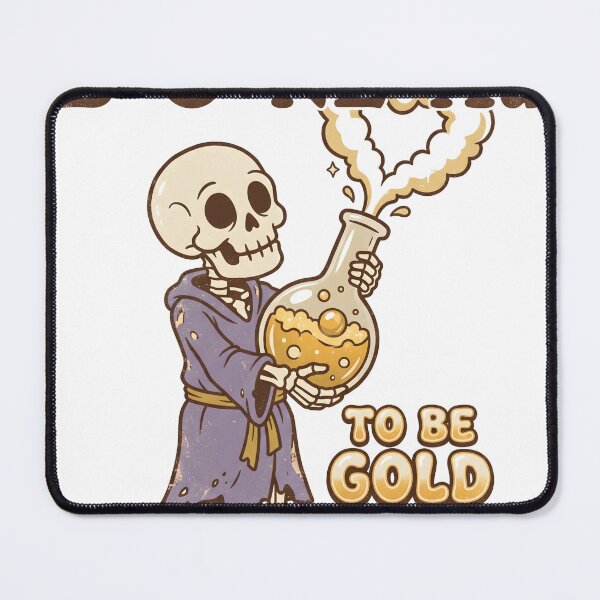 Item preview, Skeleton in Robe Holding Chemistry Flask B+O+NE to Au Gold Graphic designed and sold by MisteryDesigner.
