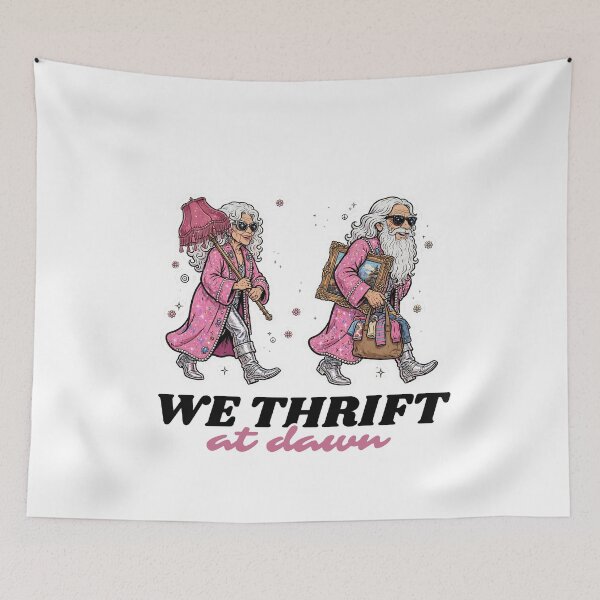 Item preview, We Thrift At Dawn - Funny Thrift Couple Wizard and Witch designed and sold by Neurospicy Trolls.
