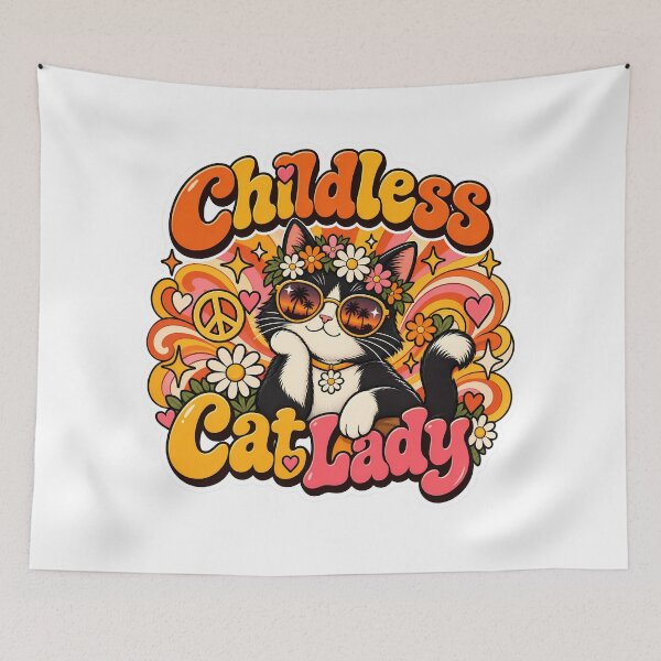 Item preview, Retro Childless Cat Lady 70s Aesthetic designed and sold by Stickers Hub HUB.