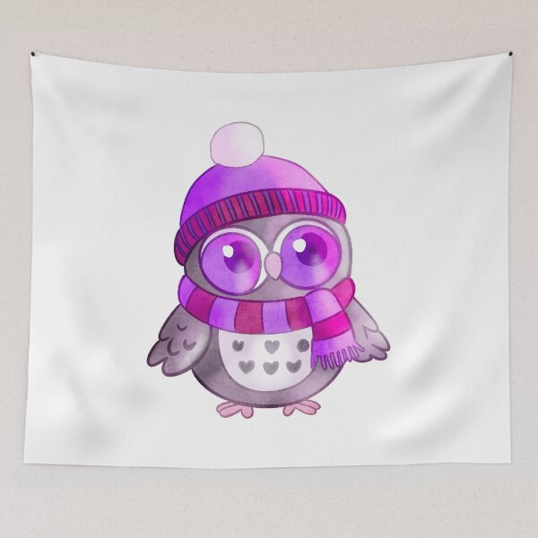 Item preview, Cute Owl in Purple Beanie Winter Digital Art designed and sold by Cosplay Evolution.
