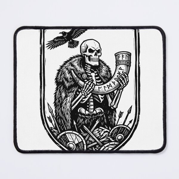 Item preview, Skeleton Warrior with Fur Cloak Holding Runic Drinking Horn Crest Graphic designed and sold by MisteryDesigner.