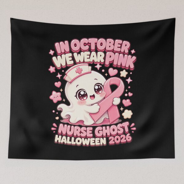 Item preview, In October We Wear Pink Nurse Ghost Halloween 2026 Cute Kawaii Art Breast Cancer Awareness Gift for Nurses designed and sold by Nightarel.