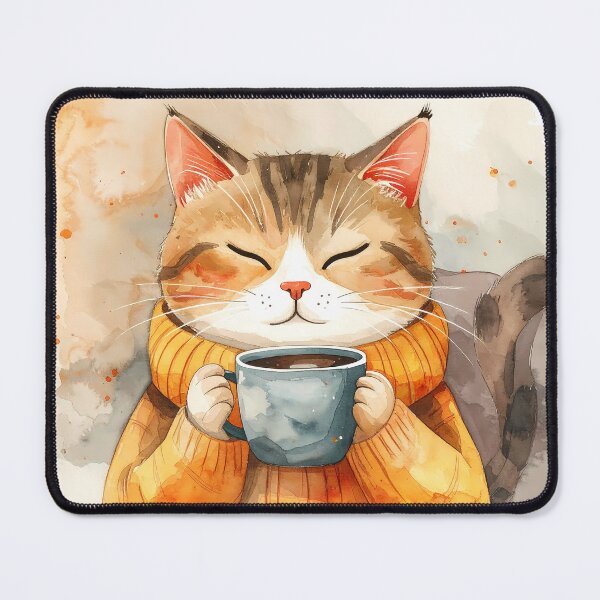 Item preview, Cat Holding Warm Coffee Mug Watercolor designed and sold by BetweenForms.