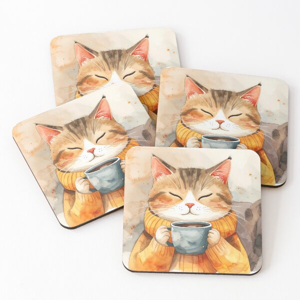 Item preview, Cat Holding Warm Coffee Mug Watercolor designed and sold by BetweenForms.