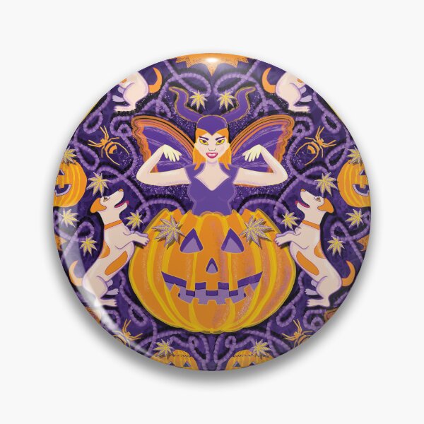 Item preview, Woman dressed as a devil emerging from a pumpkin plays with her dogs, purple designed and sold by WONDERPRINTVALLEY.