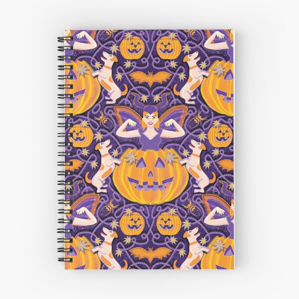 Item preview, Woman dressed as a devil emerging from a pumpkin plays with her dogs, purple designed and sold by WONDERPRINTVALLEY.