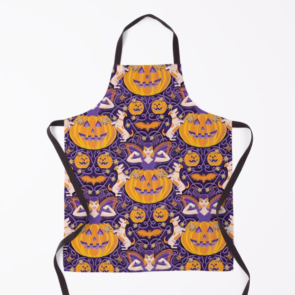 Item preview, Woman dressed as a devil emerging from a pumpkin plays with her dogs, purple designed and sold by WONDERPRINTVALLEY.
