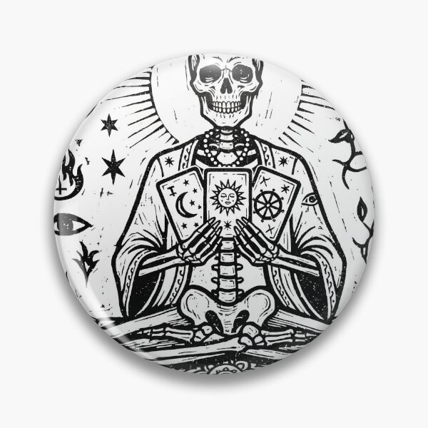 Item preview, Meditating Skeleton Fortune Teller Reading Tarot Cards Linocut Block designed and sold by MisteryDesigner.