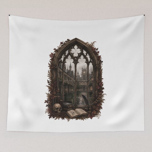 Item preview, Gothic Arched Window - Rainy Dark Academia University - Oxford Aesthetic designed and sold by Neurospicy Trolls.