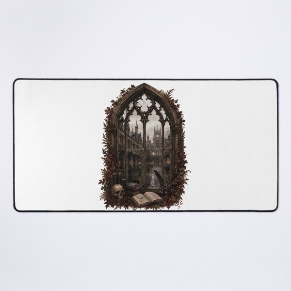 Item preview, Gothic Arched Window - Rainy Dark Academia University - Oxford Aesthetic designed and sold by Neurospicy Trolls.