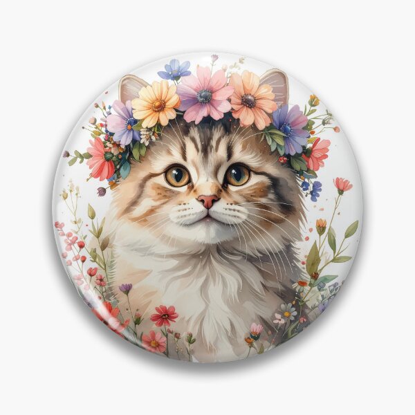 Item preview, Fluffy Cat Wearing Flower Crown Watercolor Portrait designed and sold by BetweenForms.