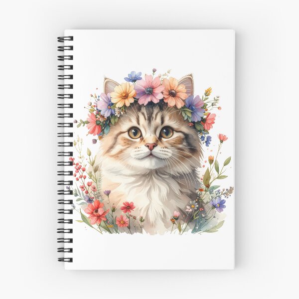Item preview, Fluffy Cat Wearing Flower Crown Watercolor Portrait designed and sold by BetweenForms.