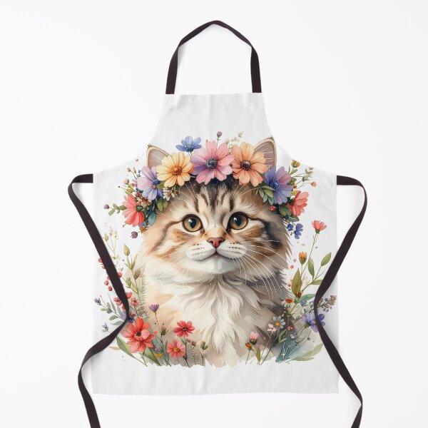 Item preview, Fluffy Cat Wearing Flower Crown Watercolor Portrait designed and sold by BetweenForms.