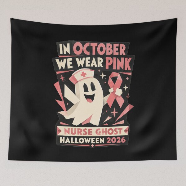 Item preview, In October We Wear Pink Nurse Ghost Halloween 2026 Bold Cartoon Art Breast Cancer Awareness Gift for Nurses designed and sold by Nightarel.