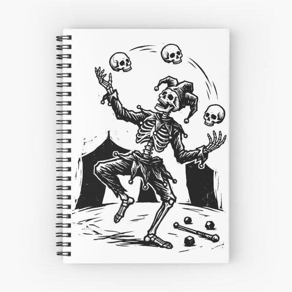 Item preview, Skeleton Court Jester Juggling Human Skulls Vintage Linocut Circus Graphic designed and sold by MisteryDesigner.