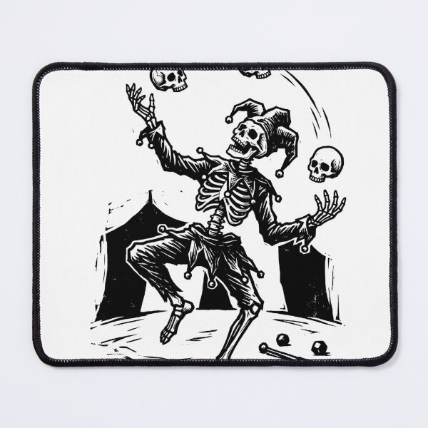 Item preview, Skeleton Court Jester Juggling Human Skulls Vintage Linocut Circus Graphic designed and sold by MisteryDesigner.