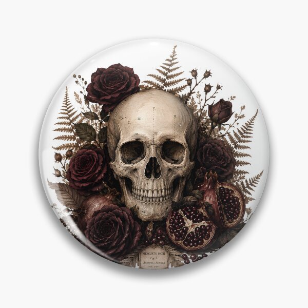 Item preview, Memento Mori Skull - Gothic Dark Academia Roses and Pomegranate designed and sold by Neurospicy Trolls.