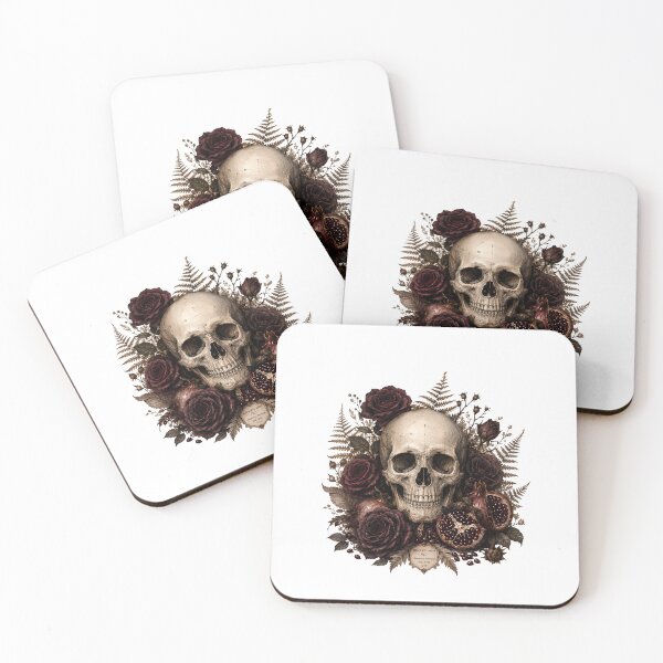 Item preview, Memento Mori Skull - Gothic Dark Academia Roses and Pomegranate designed and sold by Neurospicy Trolls.