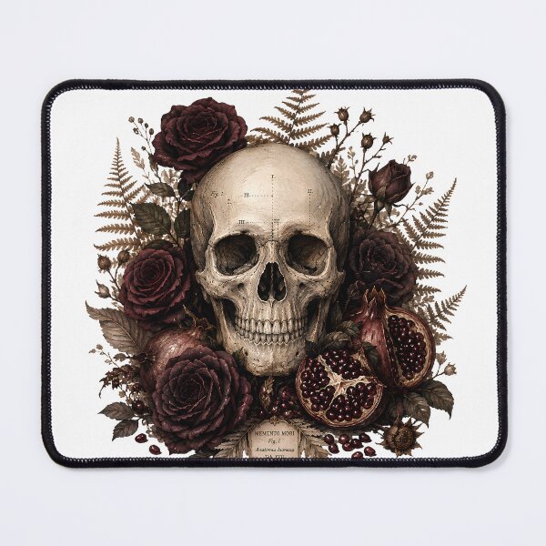 Item preview, Memento Mori Skull - Gothic Dark Academia Roses and Pomegranate designed and sold by Neurospicy Trolls.