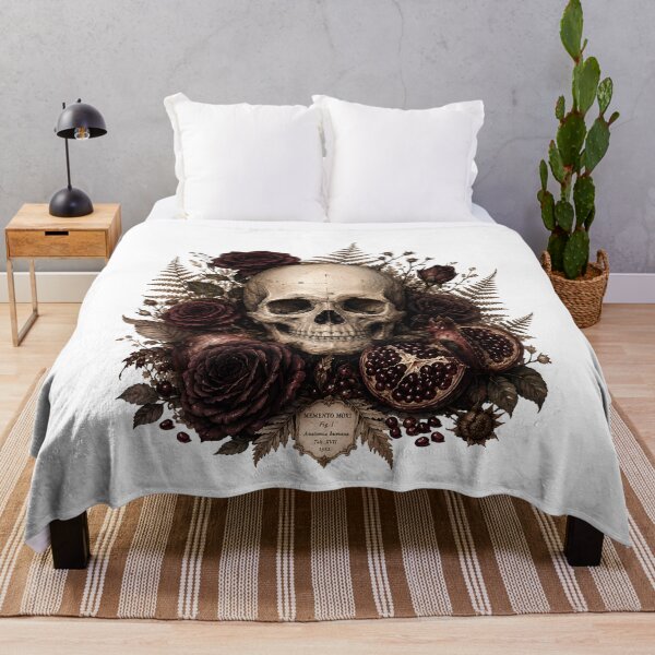 Item preview, Memento Mori Skull - Gothic Dark Academia Roses and Pomegranate designed and sold by Neurospicy Trolls.