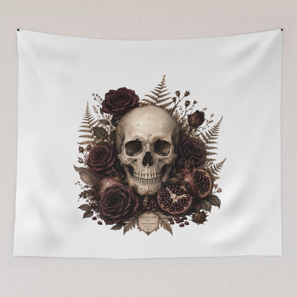 Item preview, Memento Mori Skull - Gothic Dark Academia Roses and Pomegranate designed and sold by Neurospicy Trolls.